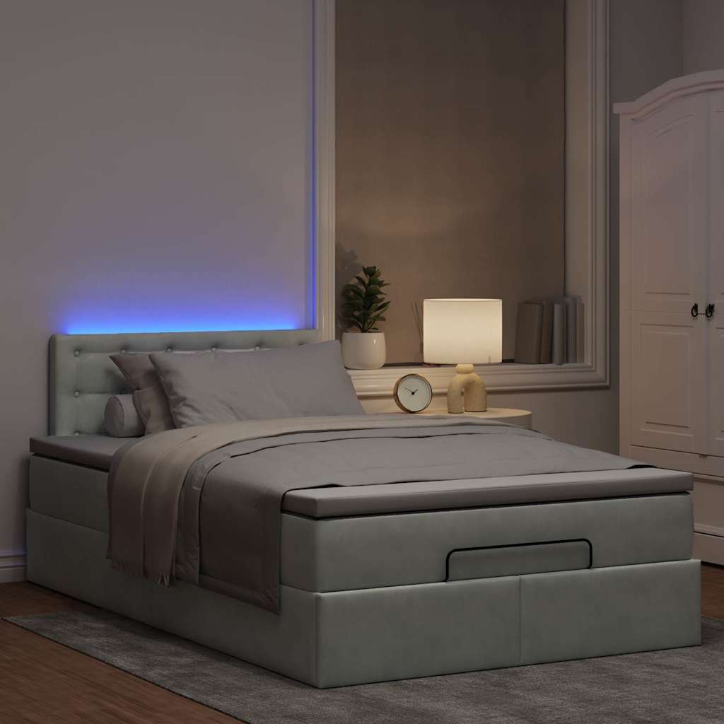 Lit ottoman avec matelas et LED gris clair 120x200 cm velours