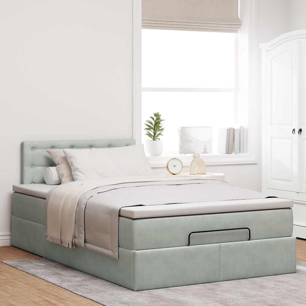 Lit ottoman avec matelas et LED gris clair 120x200 cm velours