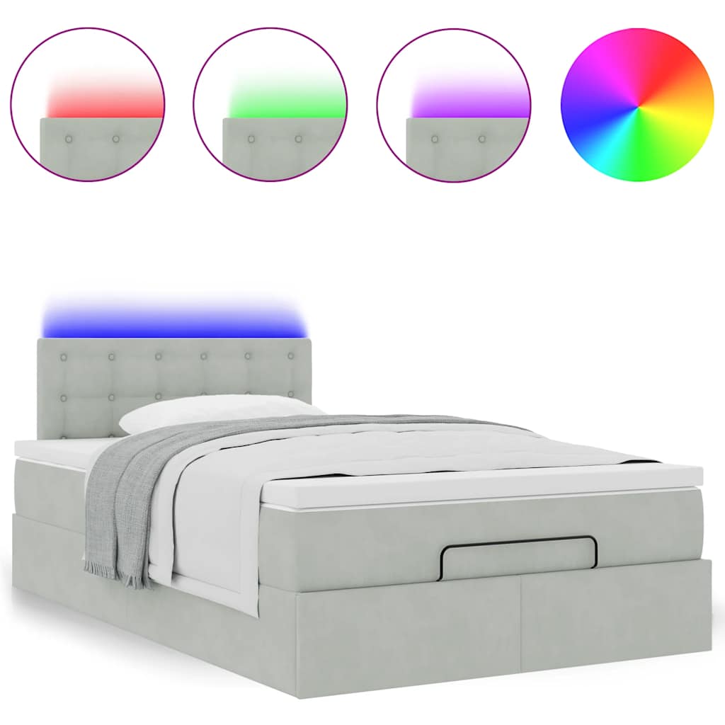Lit ottoman avec matelas et LED gris clair 120x200 cm velours