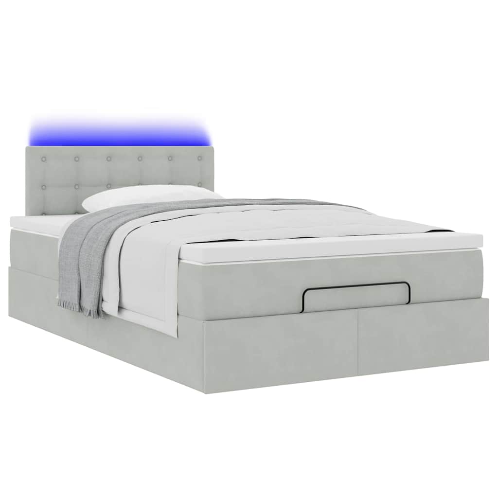Lit ottoman avec matelas et LED gris clair 120x200 cm velours