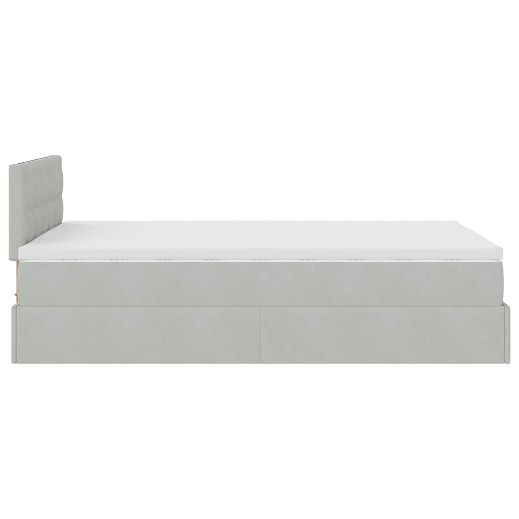Lit ottoman avec matelas et LED gris clair 120x200 cm velours