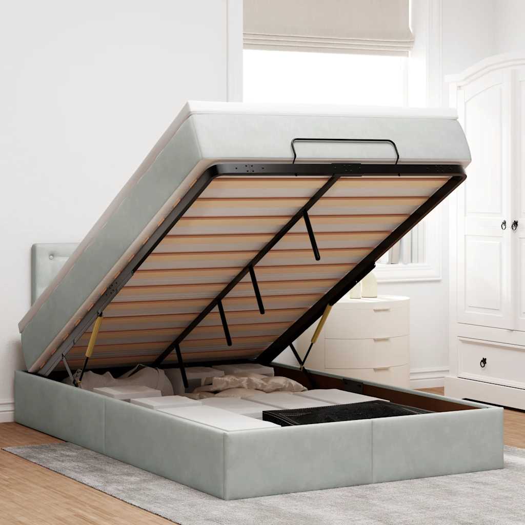Lit ottoman avec matelas et LED gris clair 120x200 cm velours