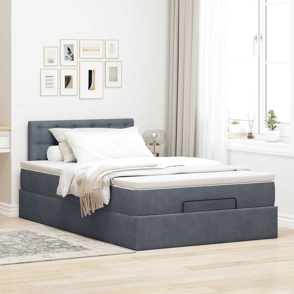 Ottoman-Bett mit Matratze & LEDs Dunkelgrau 120x200 cm Samt
