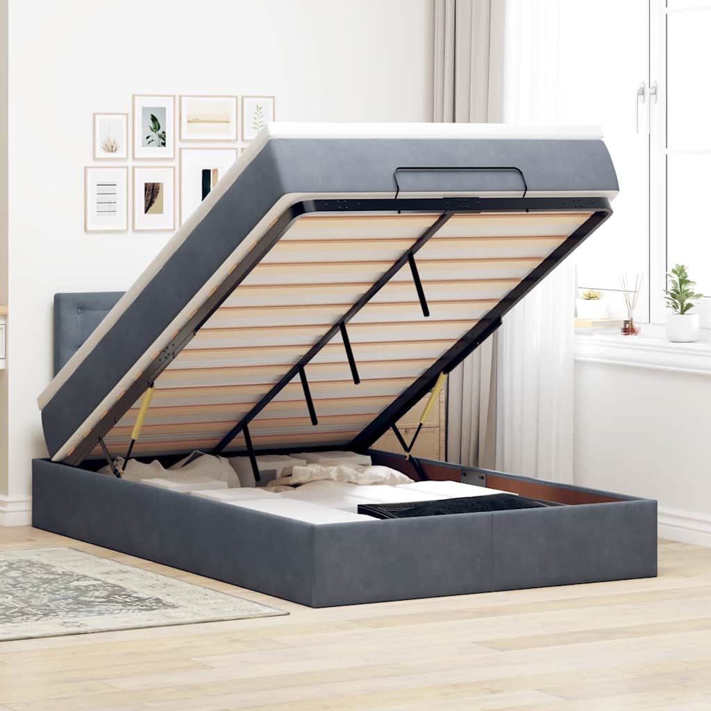 Ottoman-Bett mit Matratze & LEDs Dunkelgrau 120x200 cm Samt