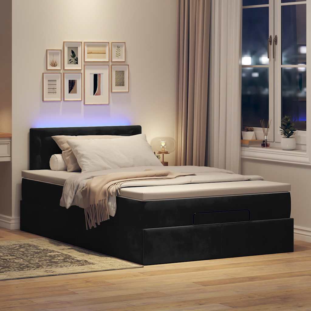 Ottoman-Bett mit Matratze & LEDs Schwarz 120x200 cm Samt