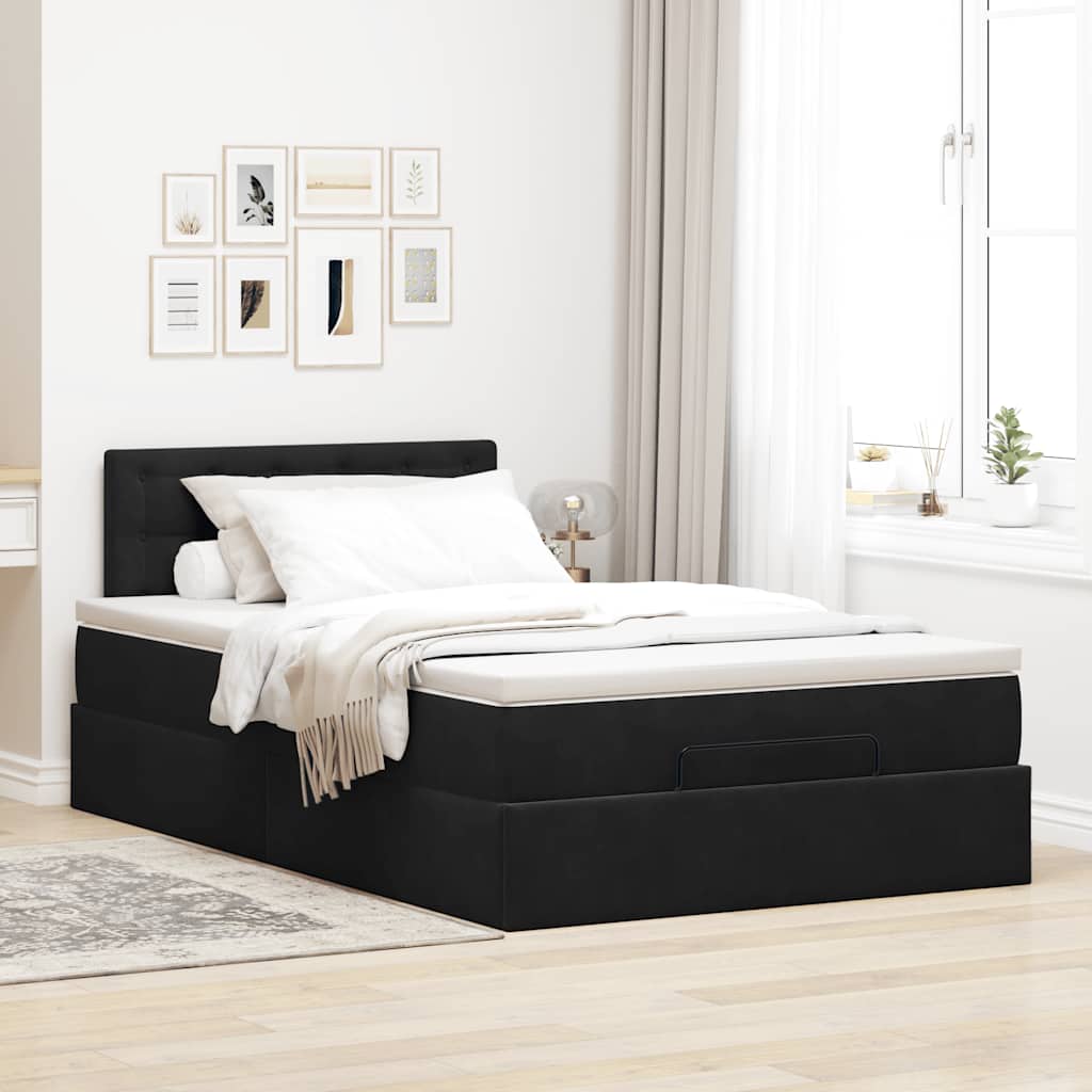 Ottoman-Bett mit Matratze & LEDs Schwarz 120x200 cm Samt