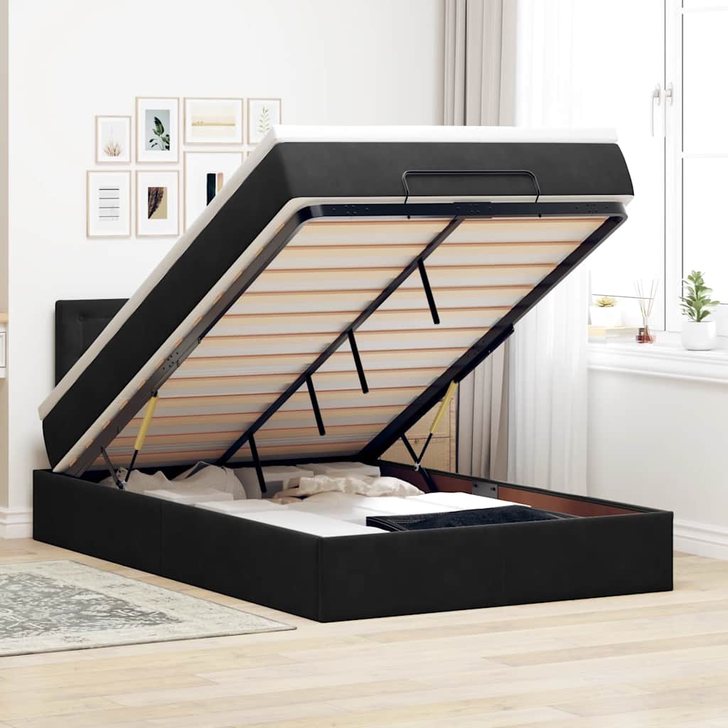Ottoman-Bett mit Matratze & LEDs Schwarz 120x200 cm Samt