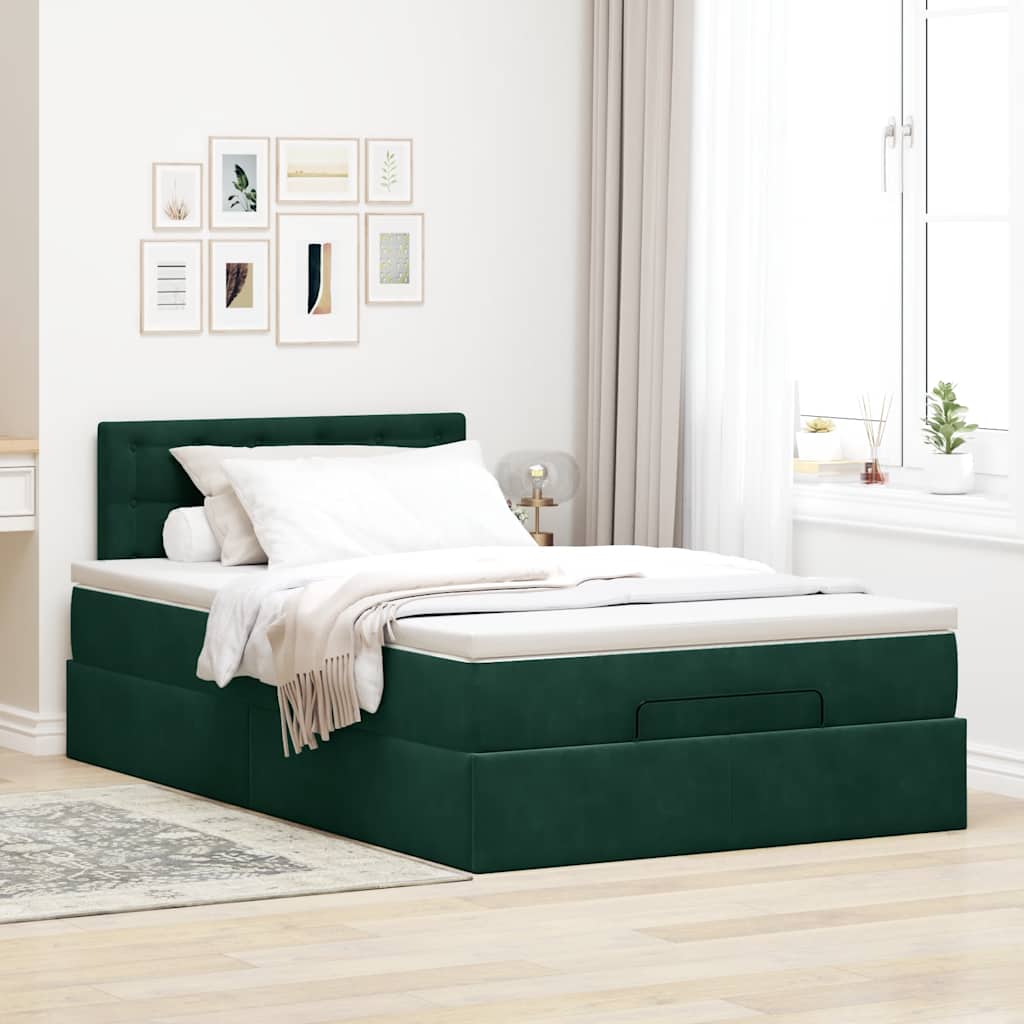 Ottoman-Bett mit Matratze & LEDs Dunkelgrün 120x200 cm Samt