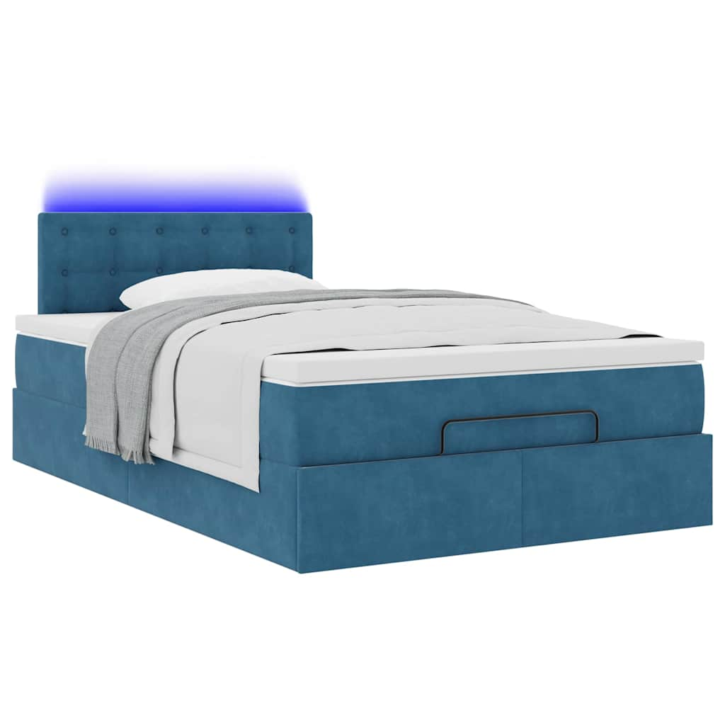 Ottoman-Bett mit Matratze & LEDs Dunkelblau 120x200 cm Samt