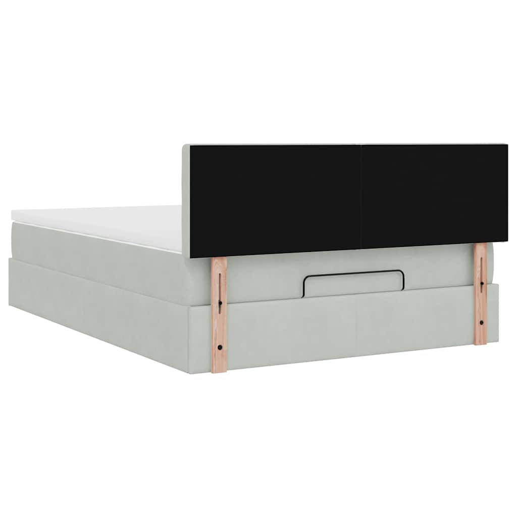 Ottoman-Bett mit Matratze & LEDs Hellgrau 140x190 cm Samt