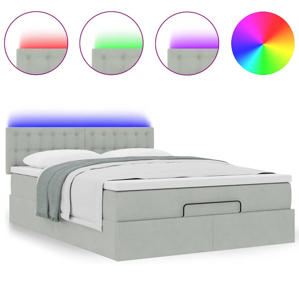 Ottoman-Bett mit Matratze & LEDs Hellgrau 140x190 cm Samt