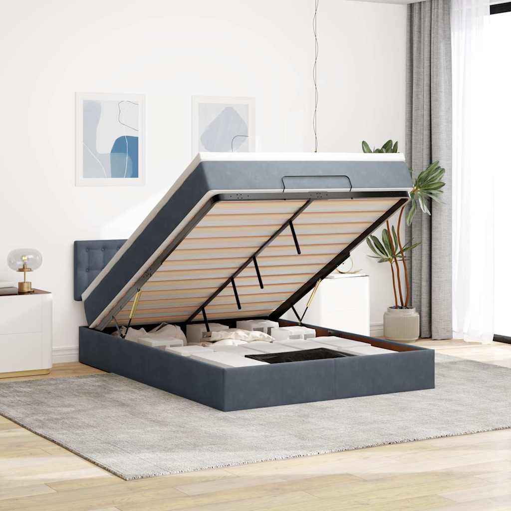 Ottoman-Bett mit Matratze & LEDs Dunkelgrau 140x190 cm Samt