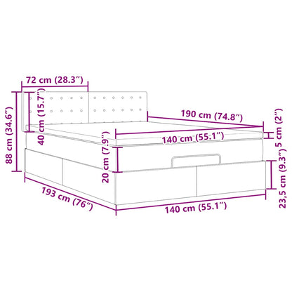 Ottoman-Bett mit Matratze & LEDs Schwarz 140x190 cm Samt