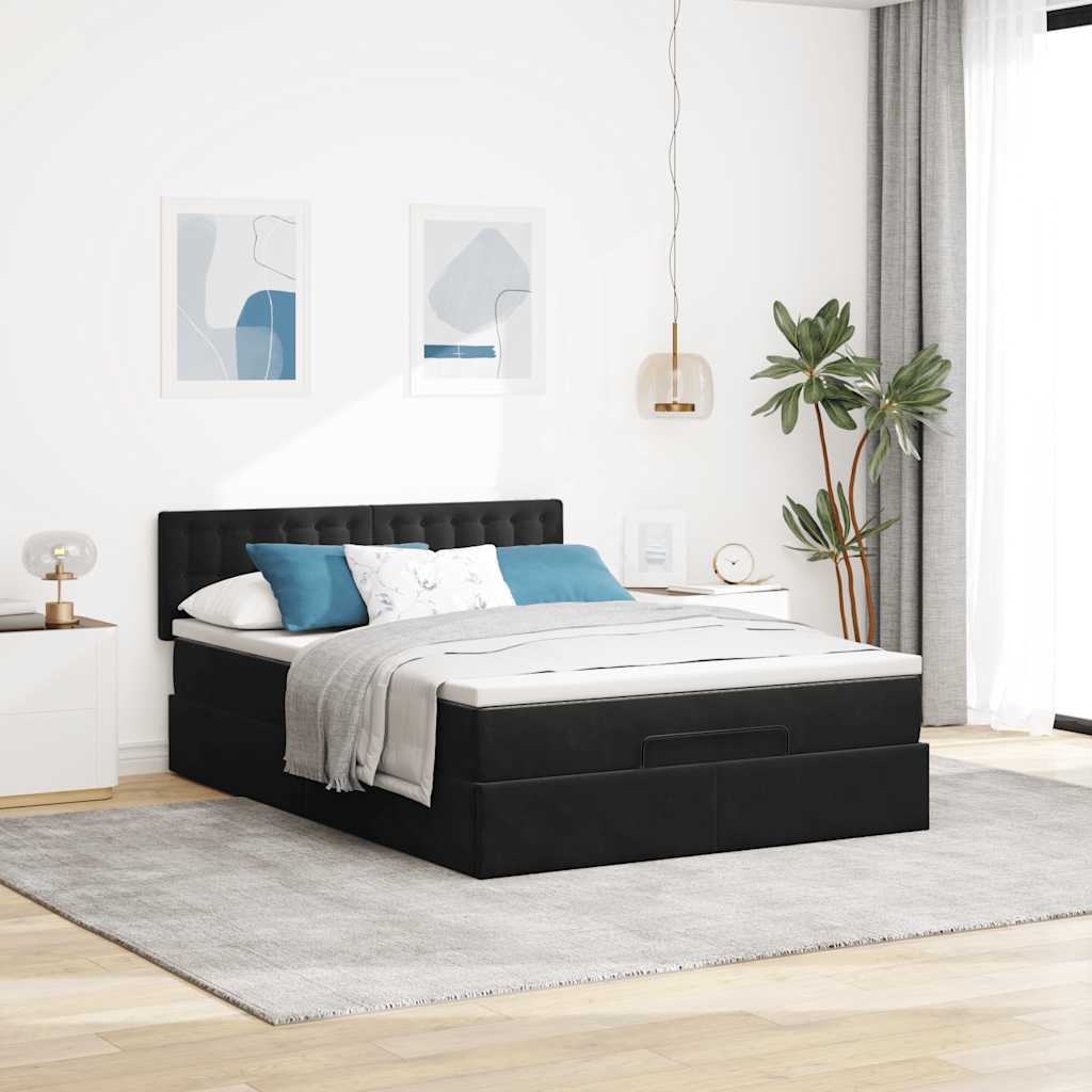Ottoman-Bett mit Matratze & LEDs Schwarz 140x190 cm Samt