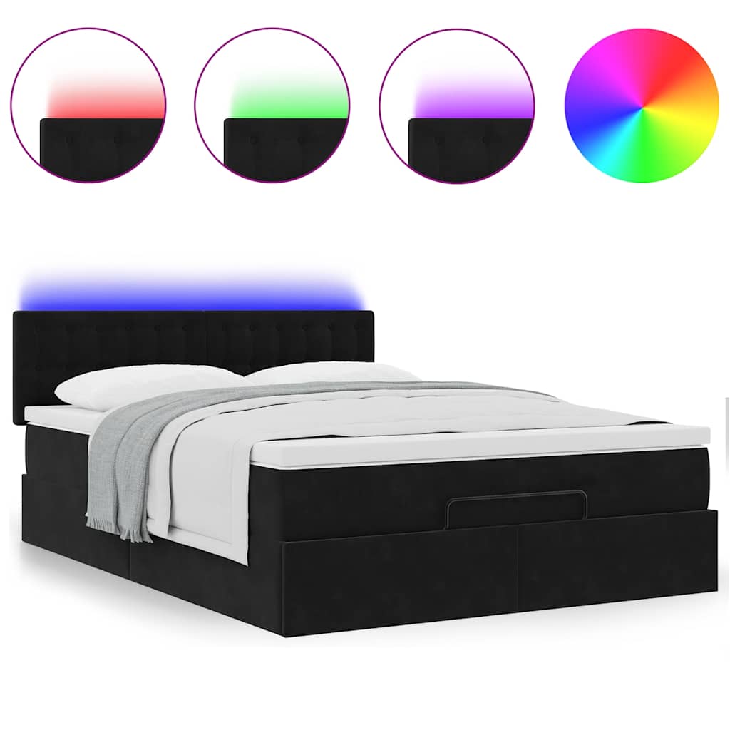 Ottoman-Bett mit Matratze & LEDs Schwarz 140x190 cm Samt