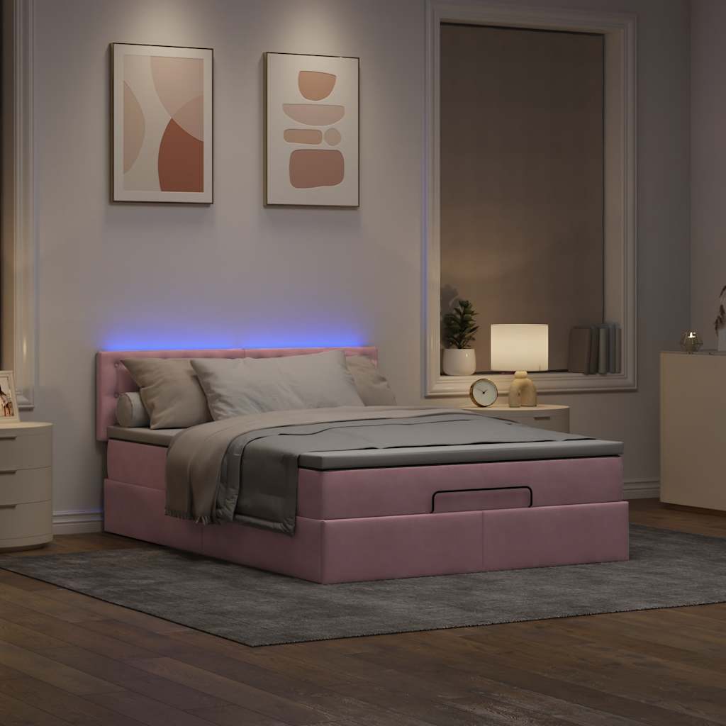 Ottoman-Bett mit Matratze & LEDs Rosa 140x190 cm Samt