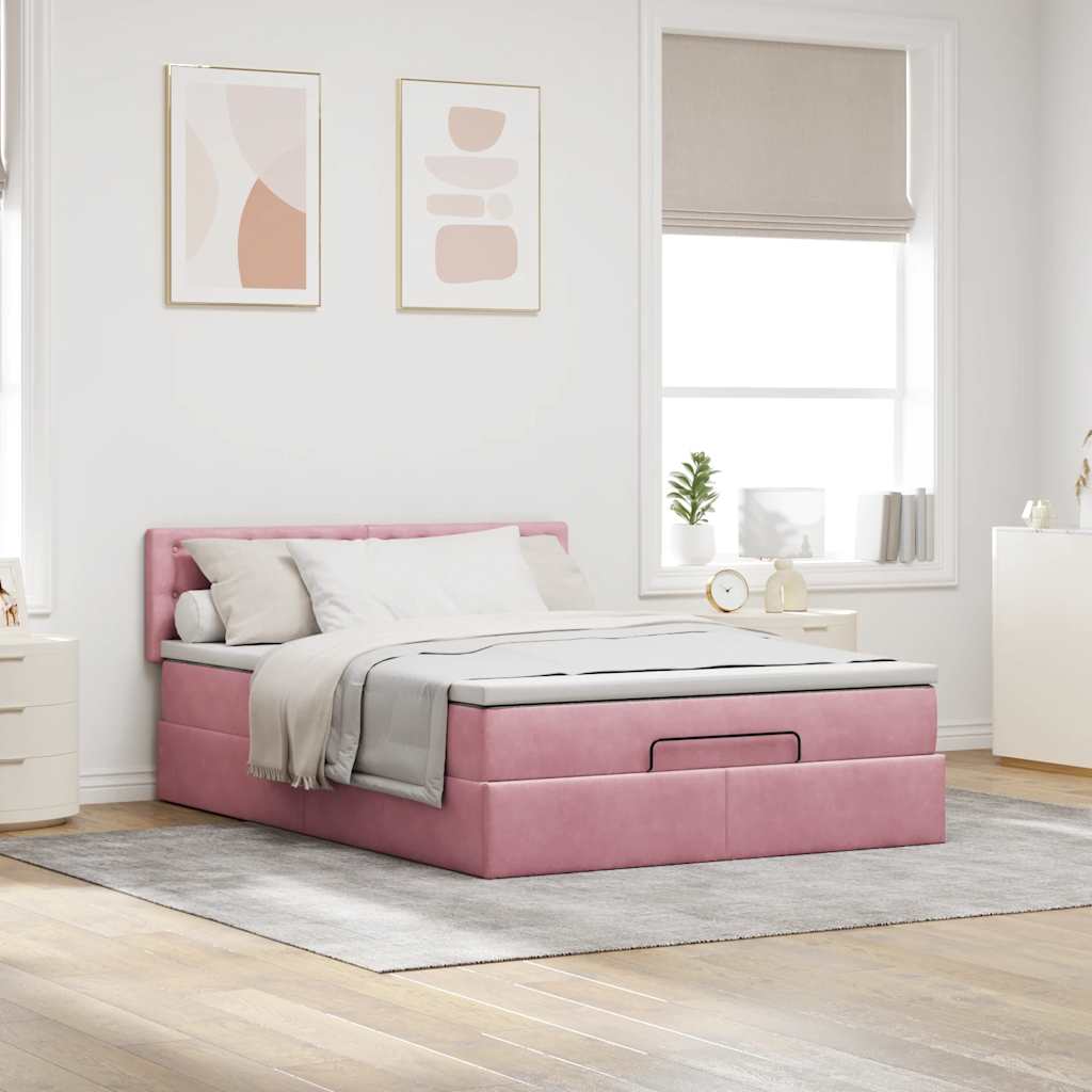 Ottoman-Bett mit Matratze & LEDs Rosa 140x190 cm Samt