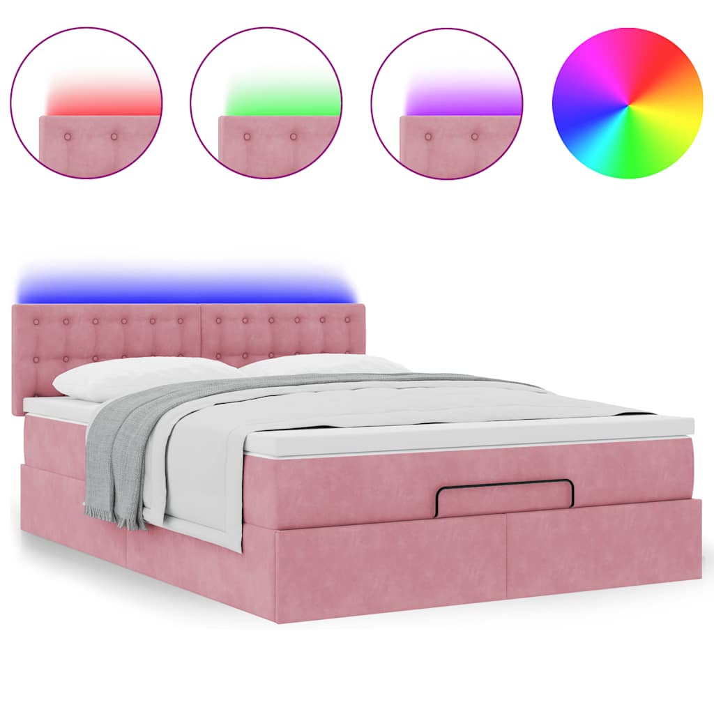 Ottoman-Bett mit Matratze & LEDs Rosa 140x190 cm Samt