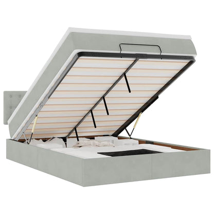 Ottoman-Bett mit Matratze & LEDs Hellgrau 140x200 cm Samt
