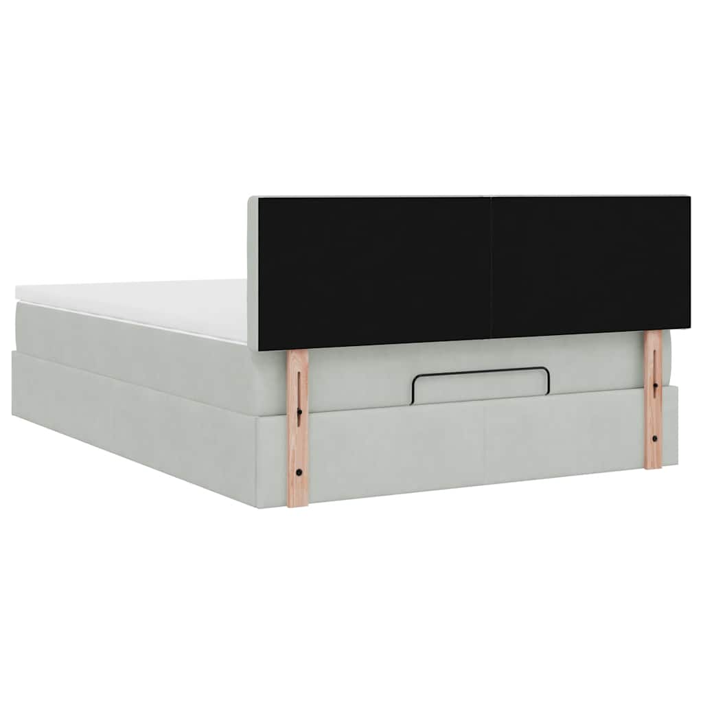 Ottoman-Bett mit Matratze & LEDs Hellgrau 140x200 cm Samt
