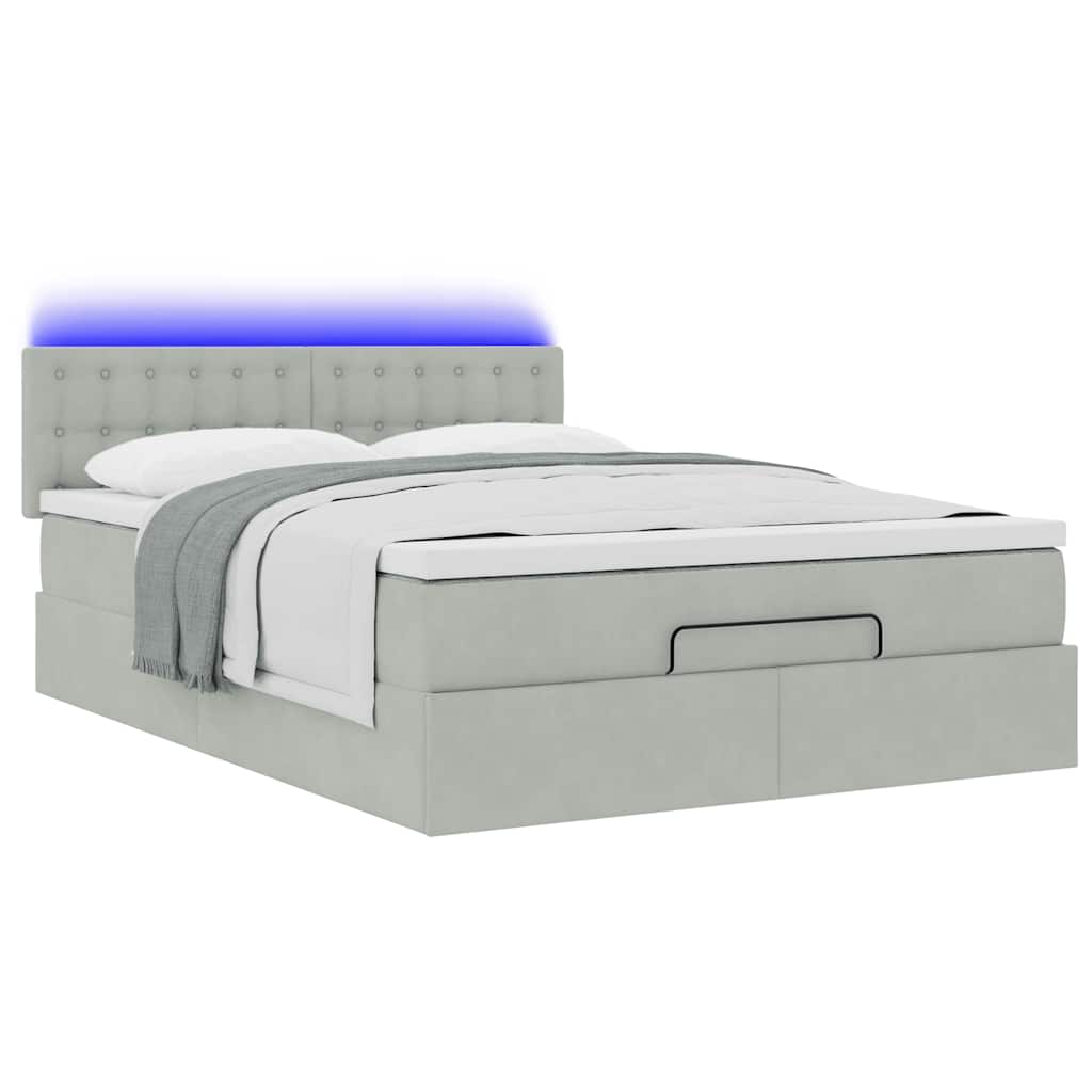 Lit ottoman avec matelas et LED gris clair 140x200 cm velours