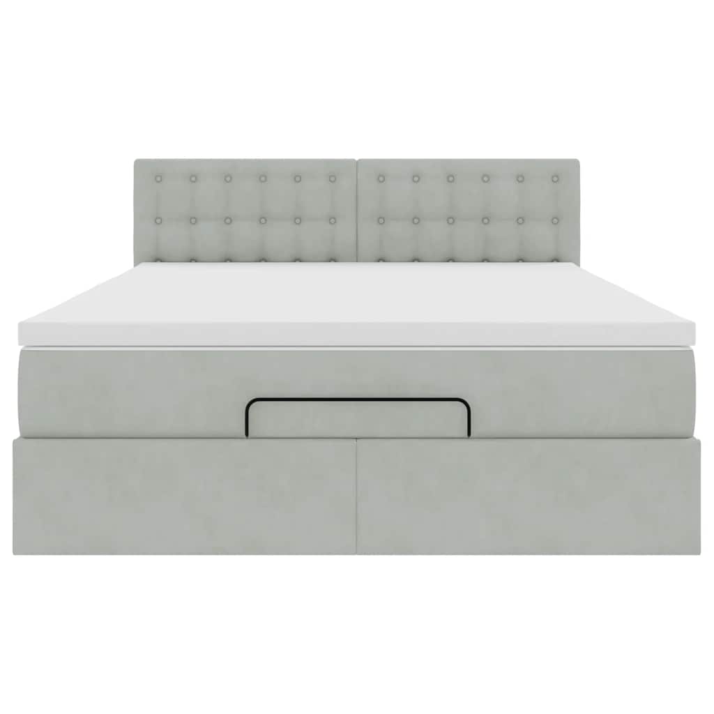 Lit ottoman avec matelas et LED gris clair 140x200 cm velours