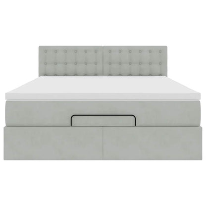 Ottoman-Bett mit Matratze & LEDs Hellgrau 140x200 cm Samt