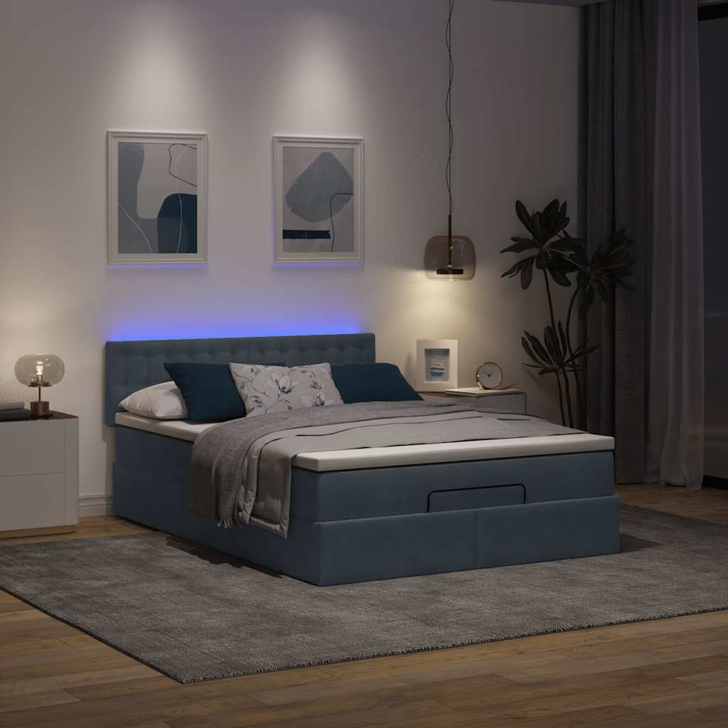 Lit ottoman avec matelas et LED gris foncé 140x200 cm velours