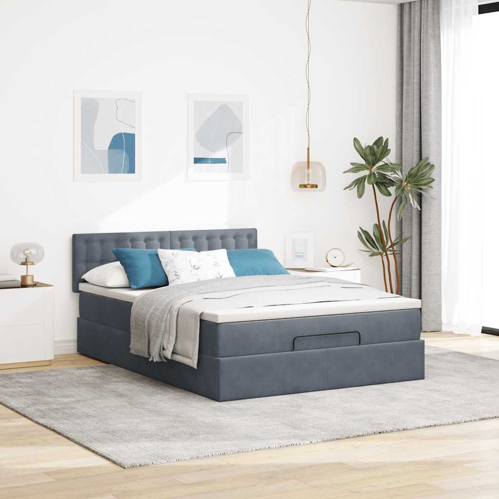Lit ottoman avec matelas et LED gris foncé 140x200 cm velours