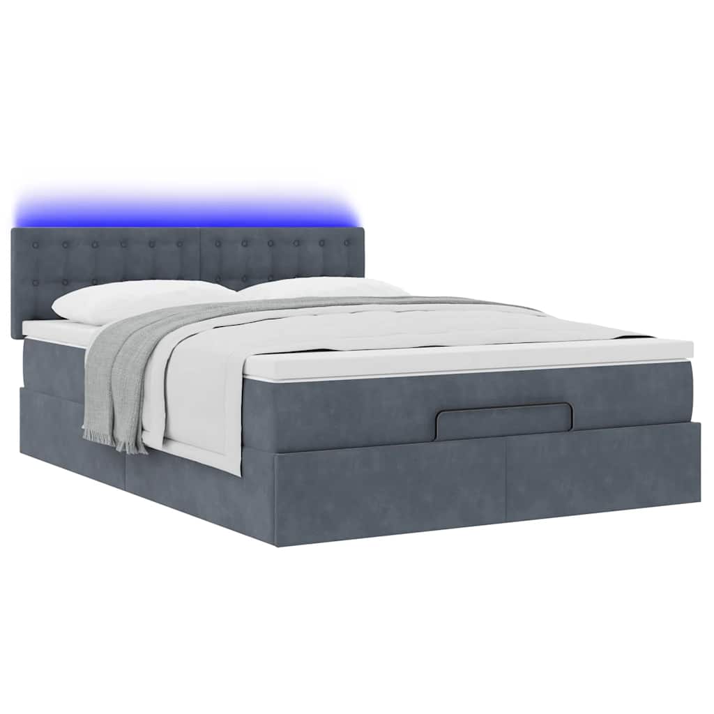 Lit ottoman avec matelas et LED gris foncé 140x200 cm velours