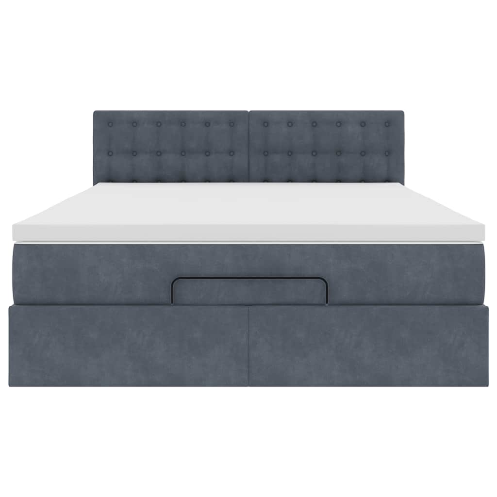 Lit ottoman avec matelas et LED gris foncé 140x200 cm velours