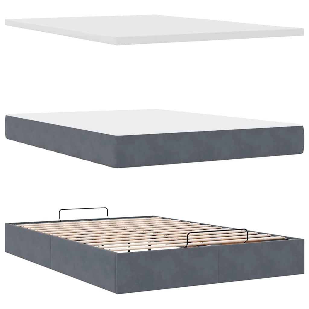 Lit ottoman avec matelas et LED gris foncé 140x200 cm velours