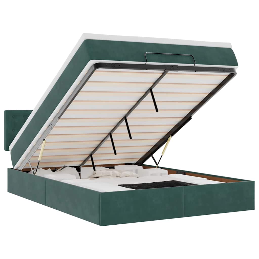 Ottoman-Bett mit Matratze & LEDs Dunkelgrün 140x200 cm Samt