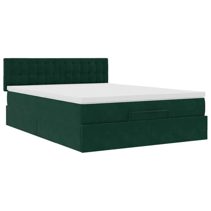 Ottoman-Bett mit Matratze & LEDs Dunkelgrün 140x200 cm Samt