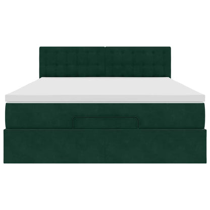 Ottoman-Bett mit Matratze & LEDs Dunkelgrün 140x200 cm Samt