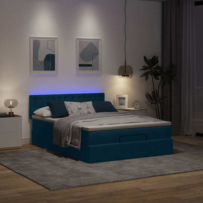 Ottoman-Bett mit Matratze & LEDs Dunkelblau 140x200 cm Samt