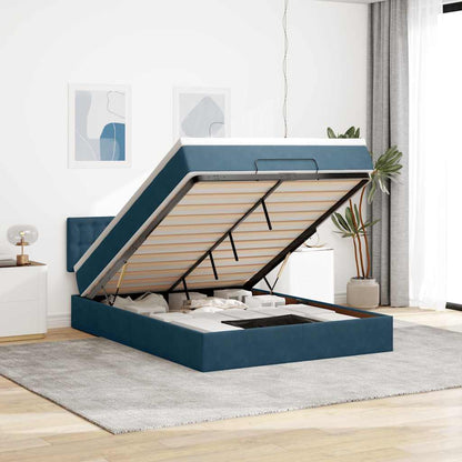 Ottoman-Bett mit Matratze & LEDs Dunkelblau 140x200 cm Samt