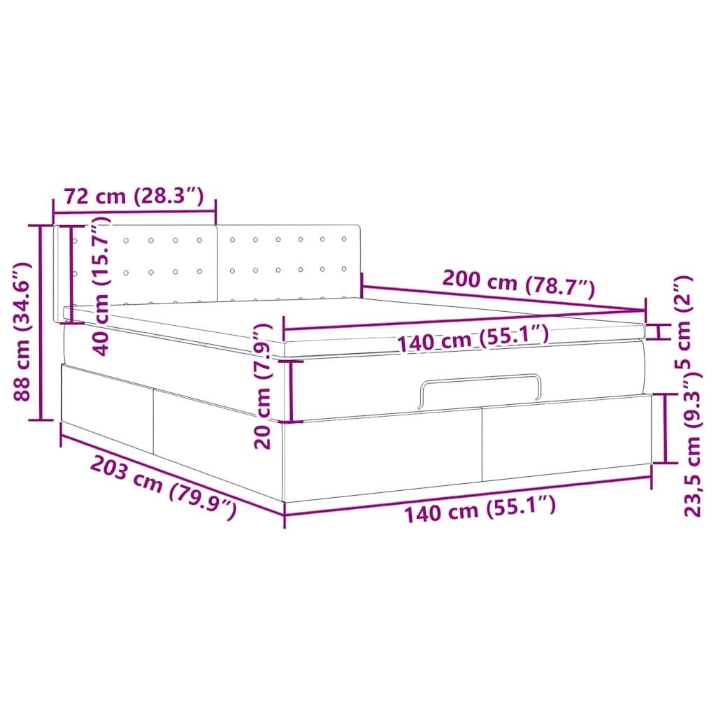Ottoman-Bett mit Matratze & LEDs Rosa 140x200 cm Samt