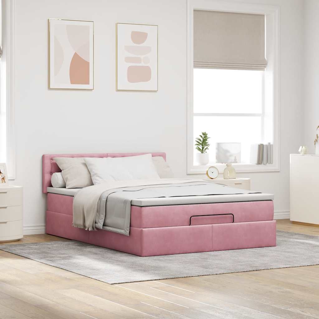 Ottoman-Bett mit Matratze & LEDs Rosa 140x200 cm Samt