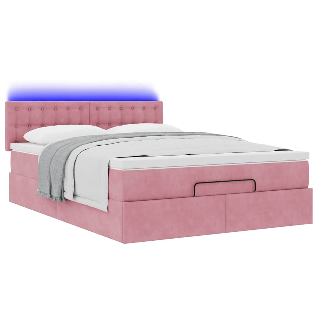 Ottoman-Bett mit Matratze & LEDs Rosa 140x200 cm Samt