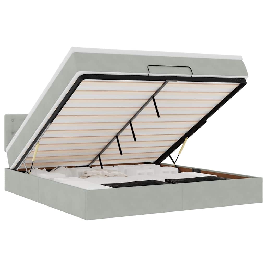 Ottoman-Bett mit Matratze & LEDs Hellgrau 160x200 cm Samt