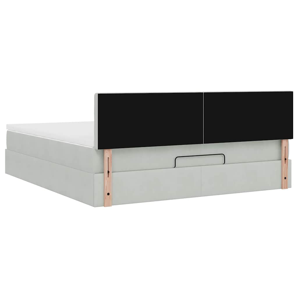 Ottoman-Bett mit Matratze & LEDs Hellgrau 160x200 cm Samt