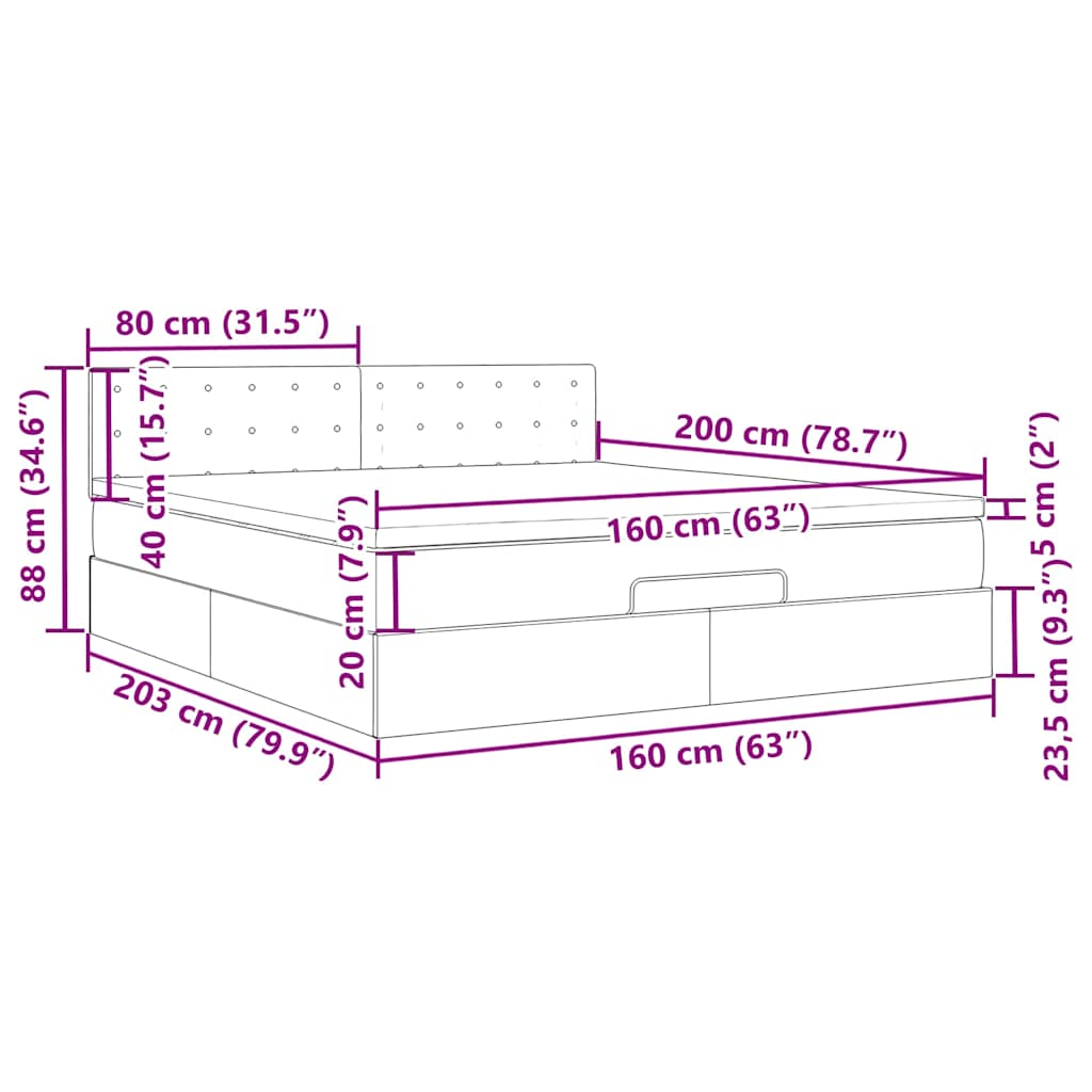 Ottoman-Bett mit Matratze & LEDs Hellgrau 160x200 cm Samt