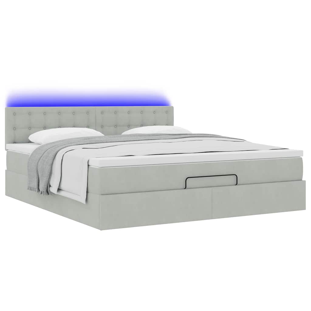 Ottoman-Bett mit Matratze & LEDs Hellgrau 160x200 cm Samt