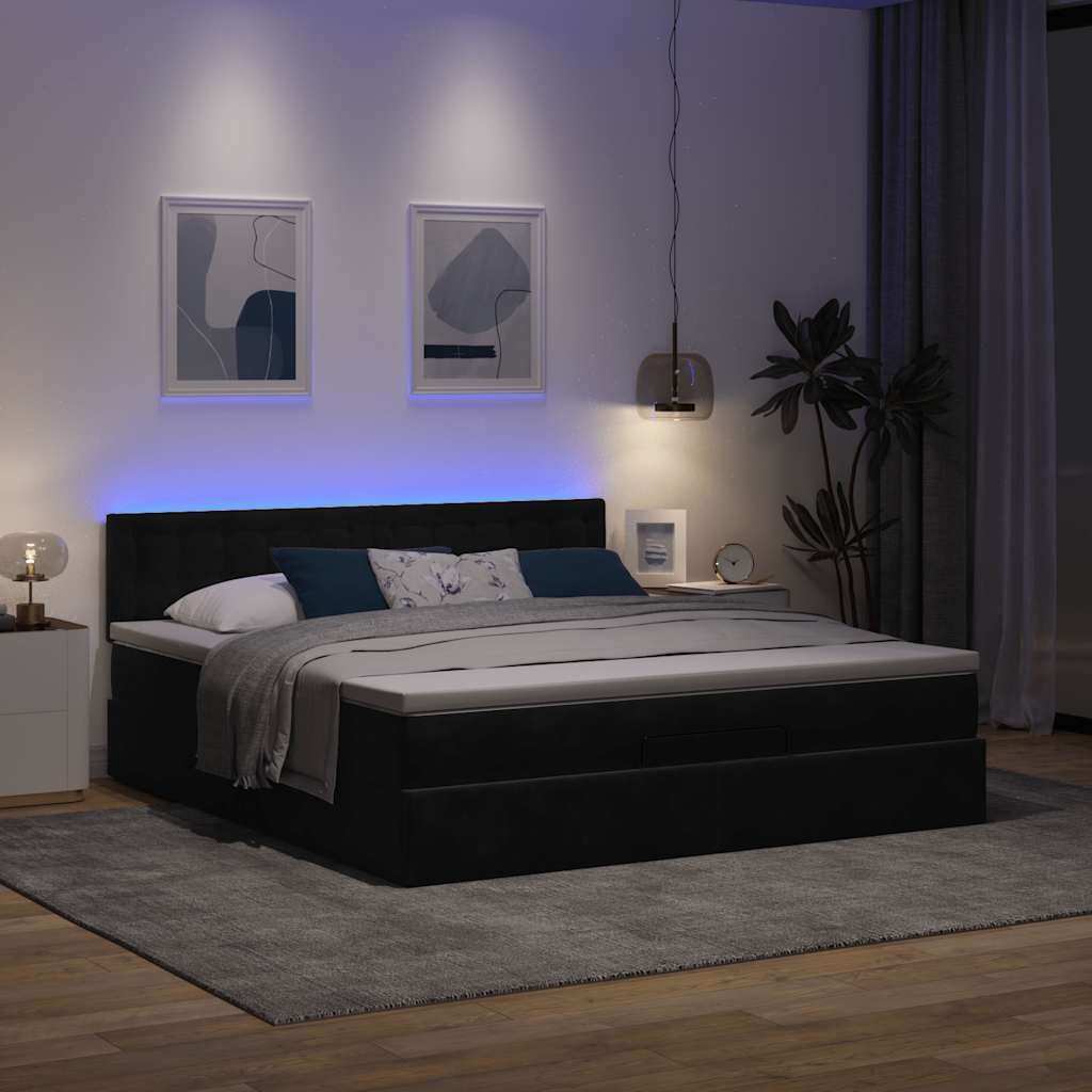 Ottoman-Bett mit Matratze & LEDs Schwarz 160x200 cm Samt