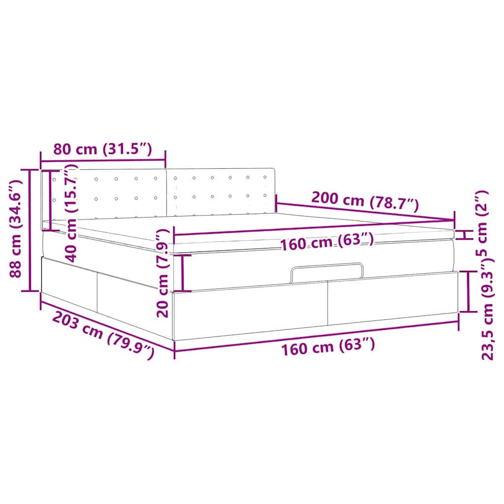 Ottoman-Bett mit Matratze & LEDs Schwarz 160x200 cm Samt