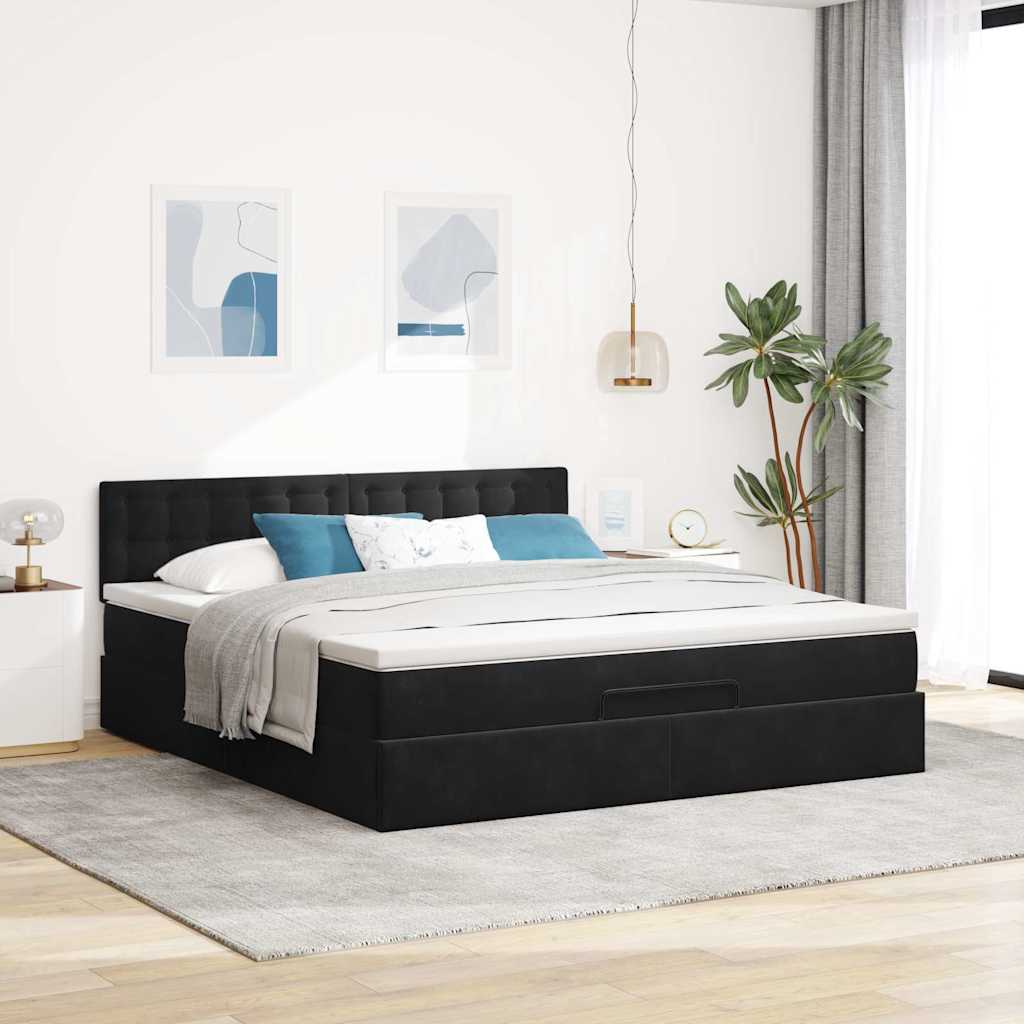Ottoman-Bett mit Matratze & LEDs Schwarz 160x200 cm Samt