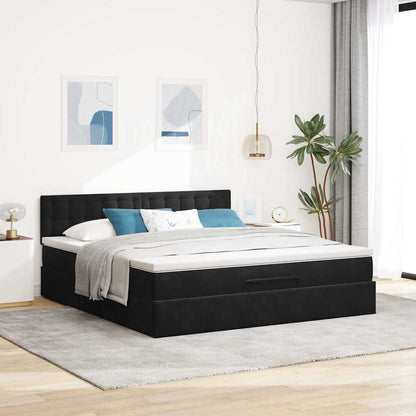 Ottoman-Bett mit Matratze & LEDs Schwarz 160x200 cm Samt