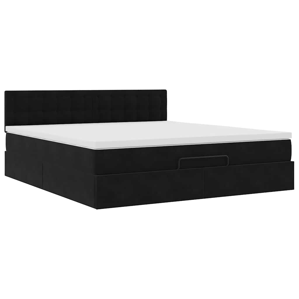 Ottoman-Bett mit Matratze & LEDs Schwarz 160x200 cm Samt