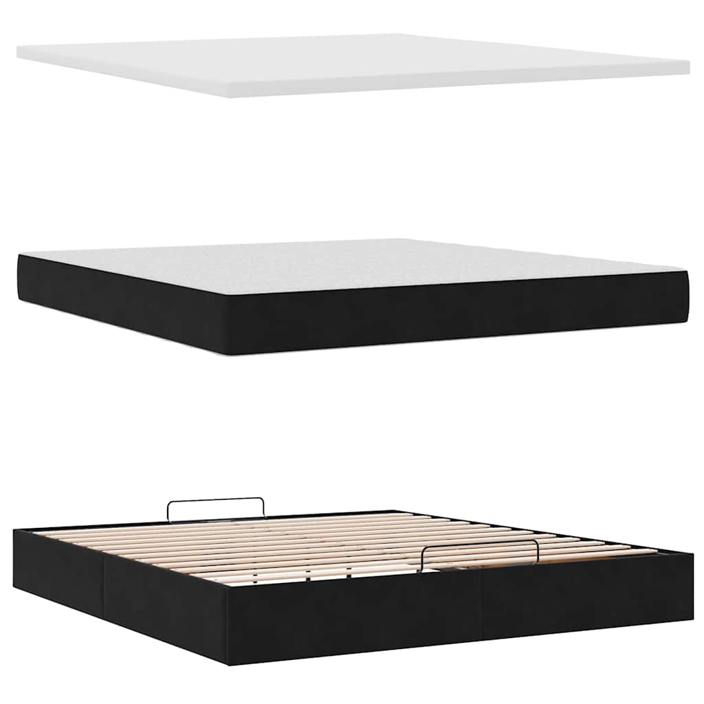 Ottoman-Bett mit Matratze & LEDs Schwarz 160x200 cm Samt